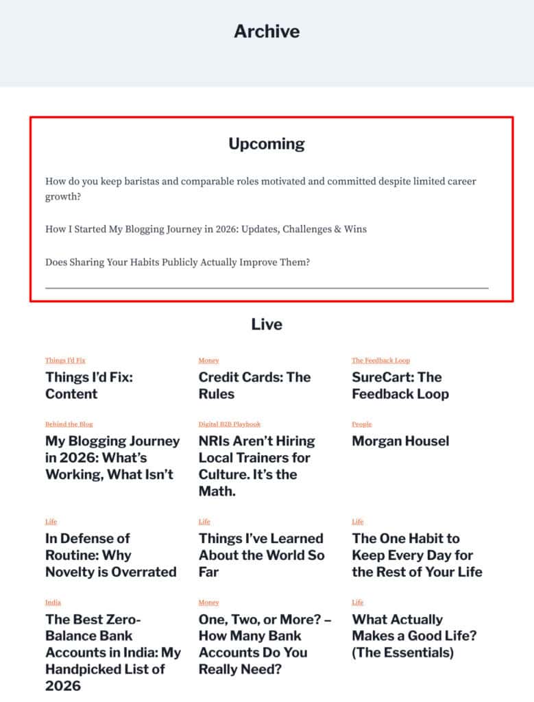archive page upcoming section misplaced thatleo blog